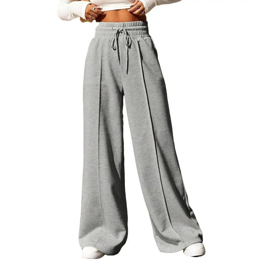 Spring And Summer Ladies' Fashion Solid Colour Drawstring High Waist Wide Leg Pants Daily Wide Leg Comfortable Thin Sweatpants