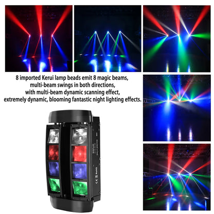 U'King 2Pcs 48W Laser Beam Moving Head Light 8LEDs RGBW Mini Spider Stage Light DMX&Sound Control For Club DJ Show Home Party