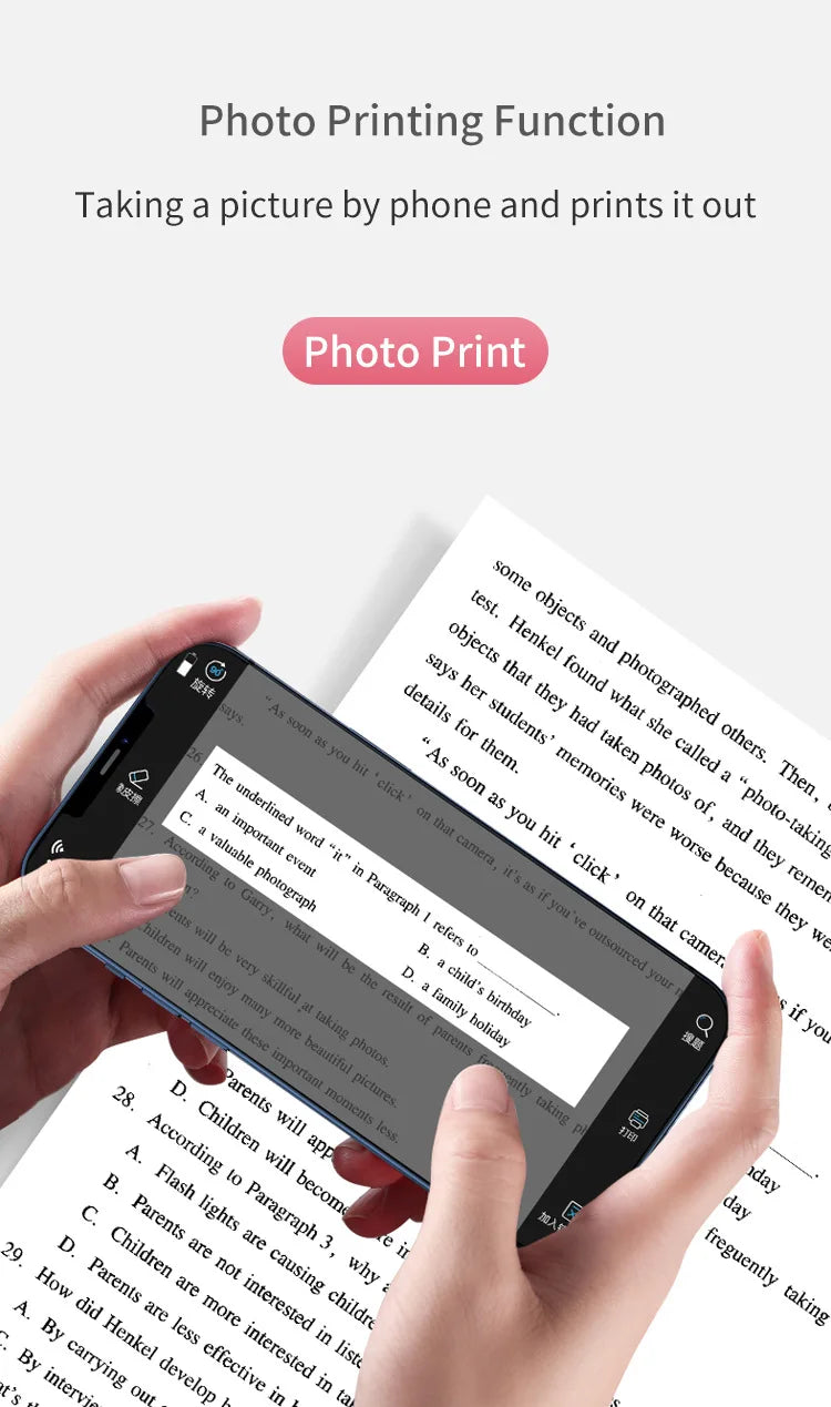 ZWN Portable Bluetooth Mini Printer Mobile Phone Photo Title Note Print Pocket Student Error Label Printer for Children's Gifts