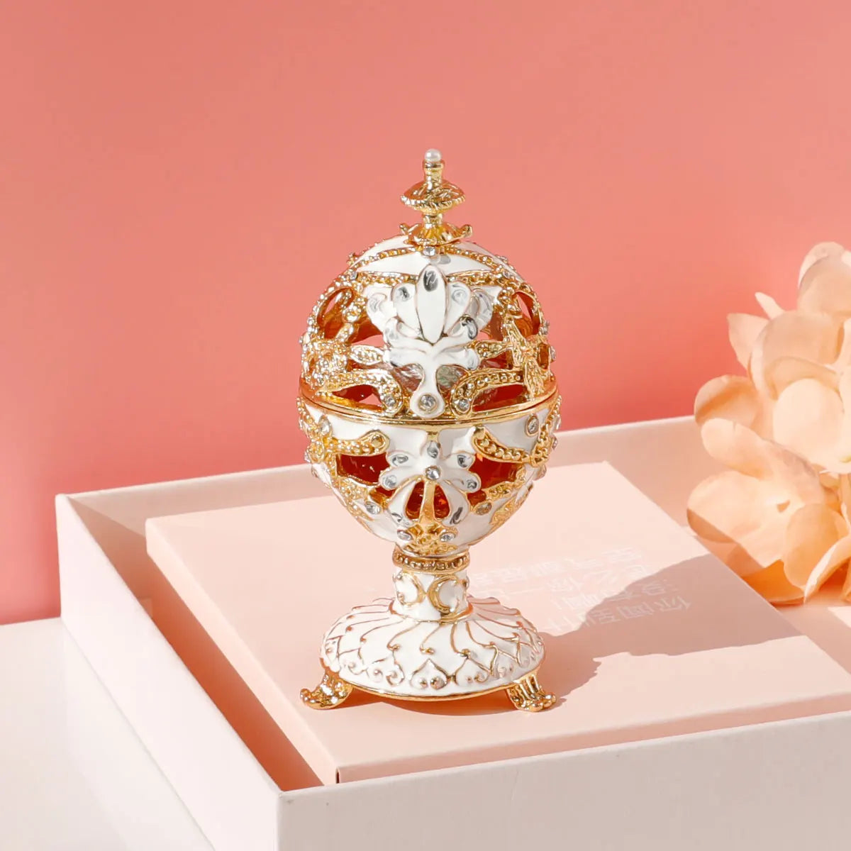 Faberge Egg Style Hand Painted Decorative Trinket Box with Hinged, Classic Ornaments Home Decor, Unique Easter Day Gift