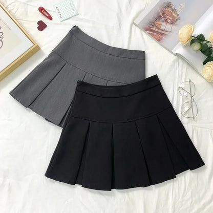 ZOKI  Vintage Gray Pleated Skirt Women Kawaii High Waist Mini Skirts Korean Fashion School Uniform Harajuku Streetwear Spring