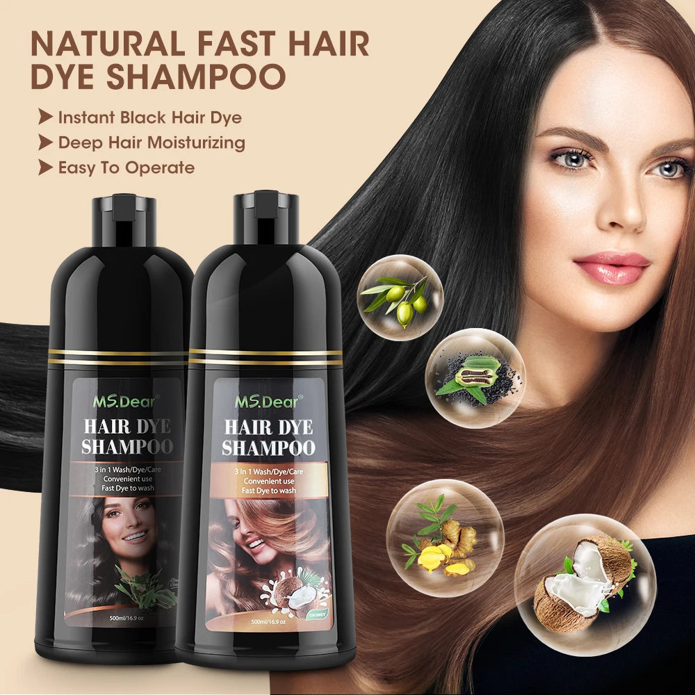 500ml Natural Plant Conditioning Hair Dye Black Shampoo Fast Dye White Grey Hair Removal Dye Coloring Black Hair