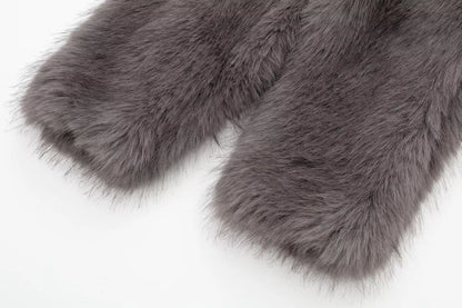 HH Women Winter Fashion Artificial Fur Effect Short Jacket Coats Female O-Neck Vintage Long Sleeve Loose Warm Top Streetwear