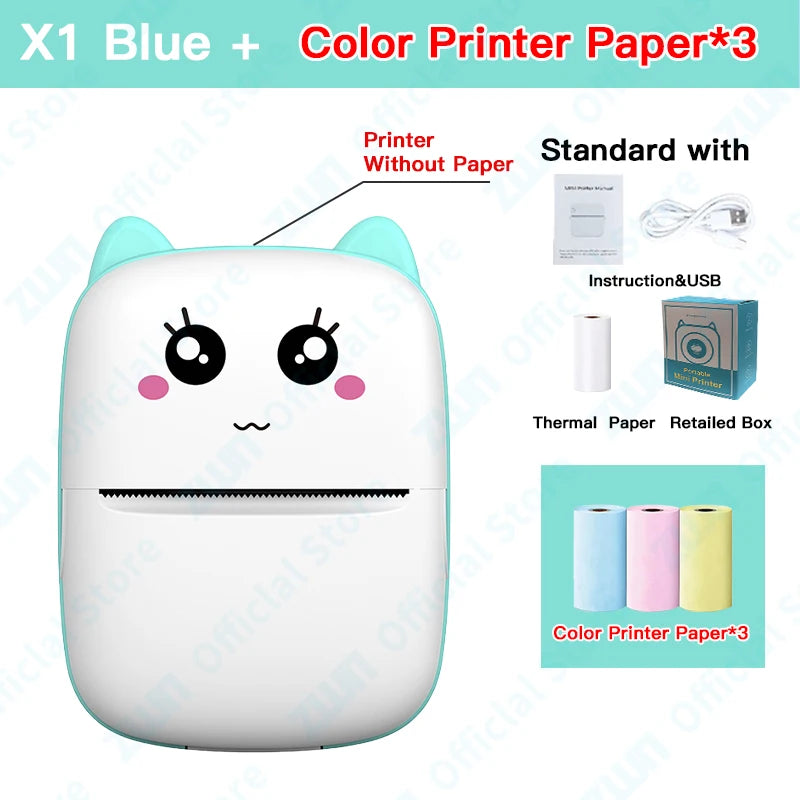 ZWN Portable Bluetooth Mini Printer Mobile Phone Photo Title Note Print Pocket Student Error Label Printer for Children's Gifts