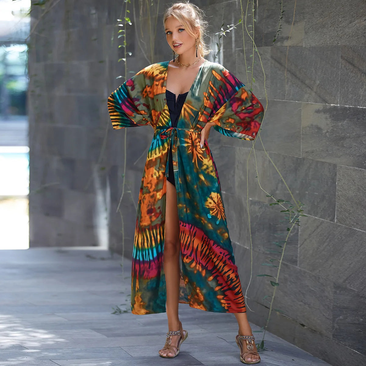 WeHello New European and American Cotton Belt Beach Cover Up Sunscreen Cardigan Women's Swimwear Bikini Outwearutwear