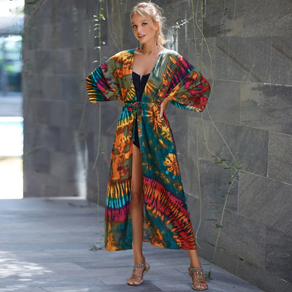 WeHello New European and American Cotton Belt Beach Cover Up Sunscreen Cardigan Women's Swimwear Bikini Outwearutwear