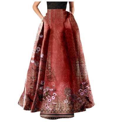 Vintage Floral Print Maxi Skirt High Waist Party Beach Long Skirts Spring Summer Casual Pocket Skirt For Women Elegant Vestidos
