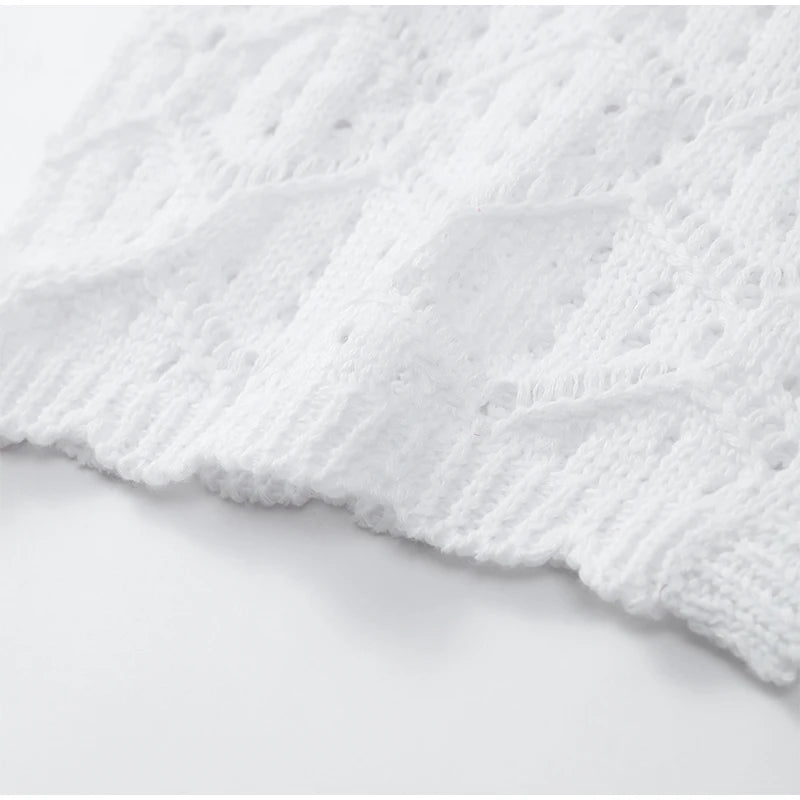 Sexy Women Crochet Hollow Out Patchwork Top Suits Fashion Round Neck Cardigan Crop Shorts Sets Summer Female Beach Party Outfit