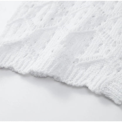 Sexy Women Crochet Hollow Out Patchwork Top Suits Fashion Round Neck Cardigan Crop Shorts Sets Summer Female Beach Party Outfit