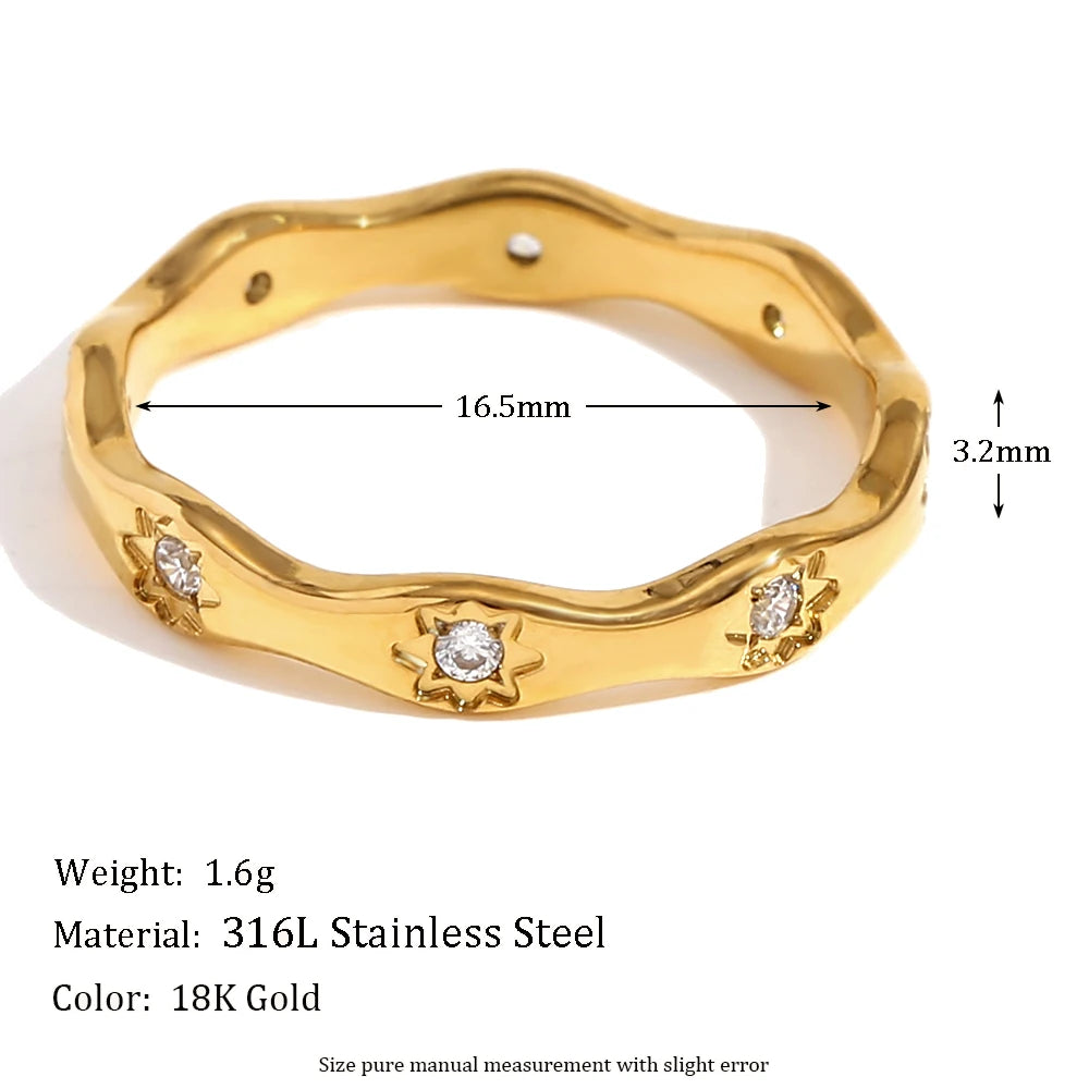 E.B.belle Zircon 18K Plated Stainless Steel Women's Rings Trendy Luxury Shiny Hypoallergenic Rings Sets Jewelry Decoration Gift