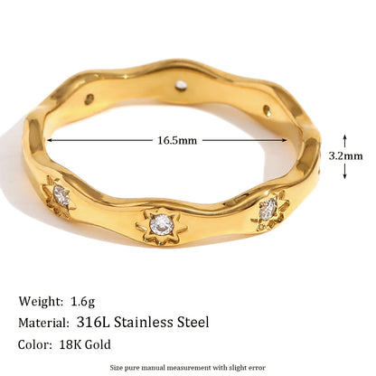 E.B.belle Zircon 18K Plated Stainless Steel Women's Rings Trendy Luxury Shiny Hypoallergenic Rings Sets Jewelry Decoration Gift