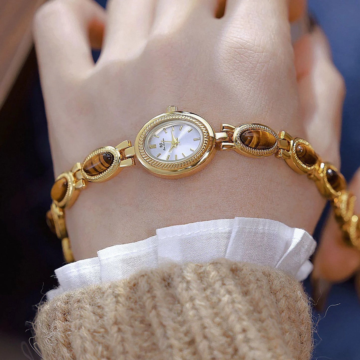 Luxury Golden Vintage Watch Women Elegant Amber Jewelry Quartz Wristwatch New In Women's Watches Fashion Bracelet Gold Watch