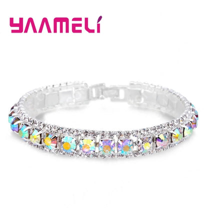 Top Sale 925 Sterling Silver Color Bracelet Full AAA Zircon Austrian Crystal Femme Women Link Chain Jewelry Bangles 14 Colors