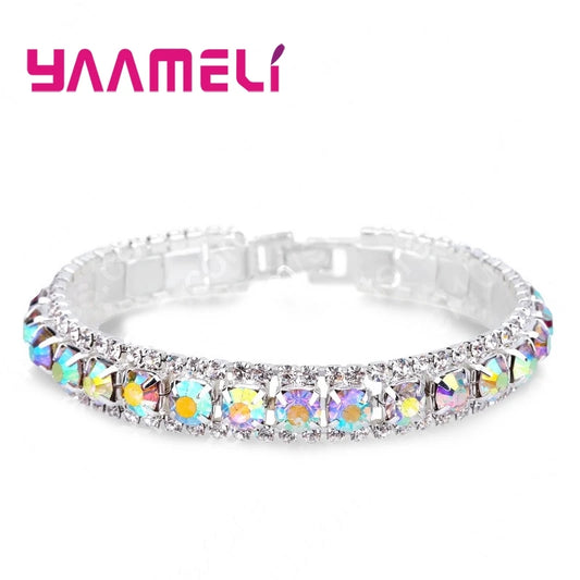 Top Sale 925 Sterling Silver Color Bracelet Full AAA Zircon Austrian Crystal Femme Women Link Chain Jewelry Bangles 14 Colors