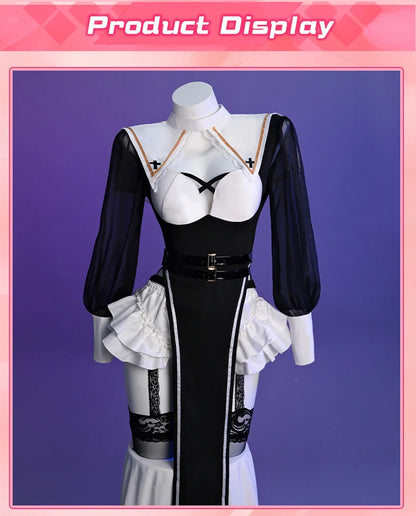 ROLECOS Nun Cosplay Costume Women Uniform Set-Party Halloween Outfit Adult Nun Dress Black Apparel Masquerade Show Costumes