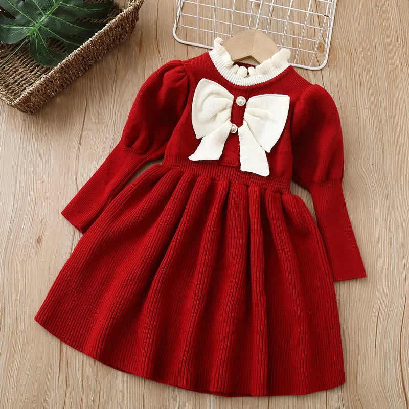 Girls Knitted Long Sleeve Casual Kids Baby Knitted Outfit  2-8 Years Christmas School Costume