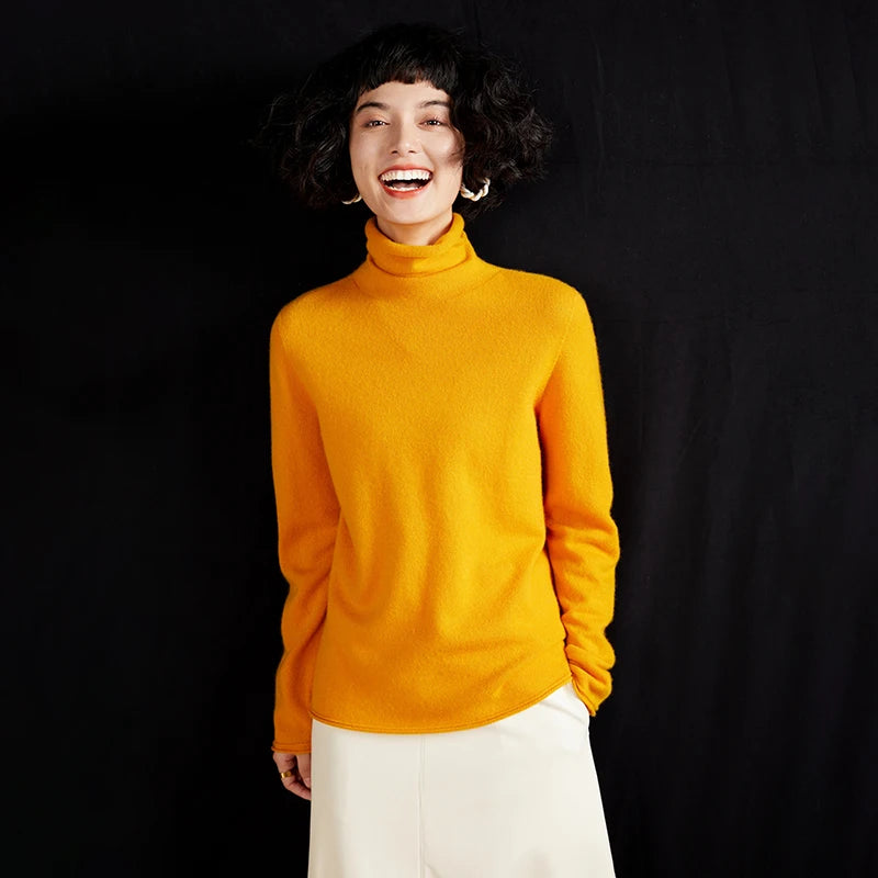 New Women's Cashmere Sweater 100% Pure Cashmere Knitted High Collar Hoodie Hot Selling Soft Solid Color Women's Top
