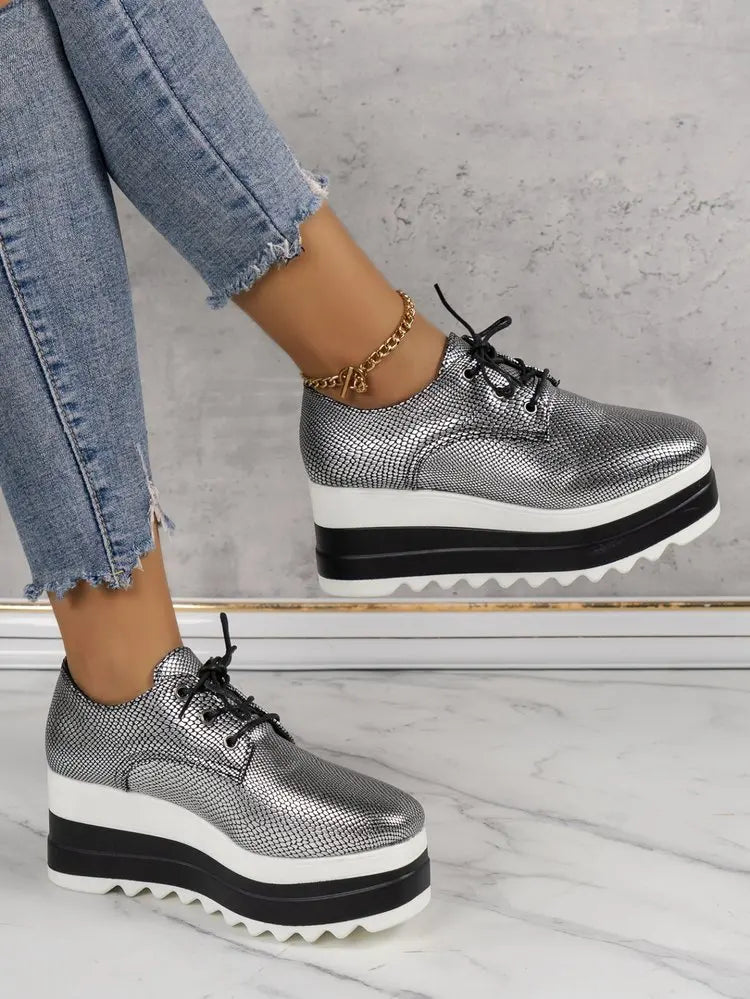 Women's Platform Wedge Heeled Shoes Casual Lace Up Outdoor Shoe Comfortable High Heel Sneakers Low Top Sneaker Thick Sole