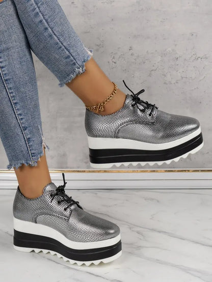 Women's Platform Wedge Heeled Shoes Casual Lace Up Outdoor Shoe Comfortable High Heel Sneakers Low Top Sneaker Thick Sole