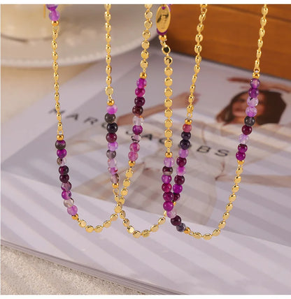 Gorgeous Purple Beaded Necklace for women Copper Nature Agate Chain Charm Jewelry Wholesale
