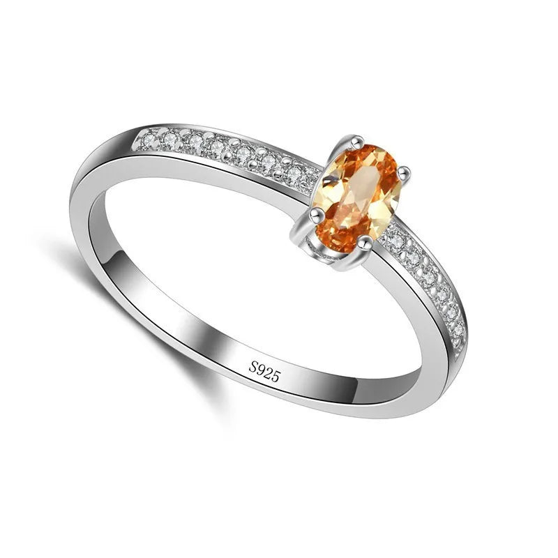 Promise Ring 925 Sterling Silver Color Elegant Style Warm Tone Orange&Yellow Crystal Stone For Women Girl Christmas Present