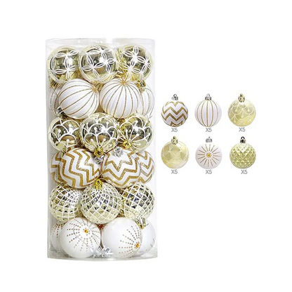 30PCS Christmas Balls ,60MM Gold&White Painted Shatterproof Festive Wedding Hanging Ornaments Christmas Trees Decoration