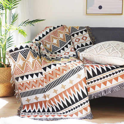 Retro Indian Style Thread Blanket Countryside Geometry Sofa Cobertor Hanging Tapestry Cotton Knitted Sofa Blanket for Bed Travel