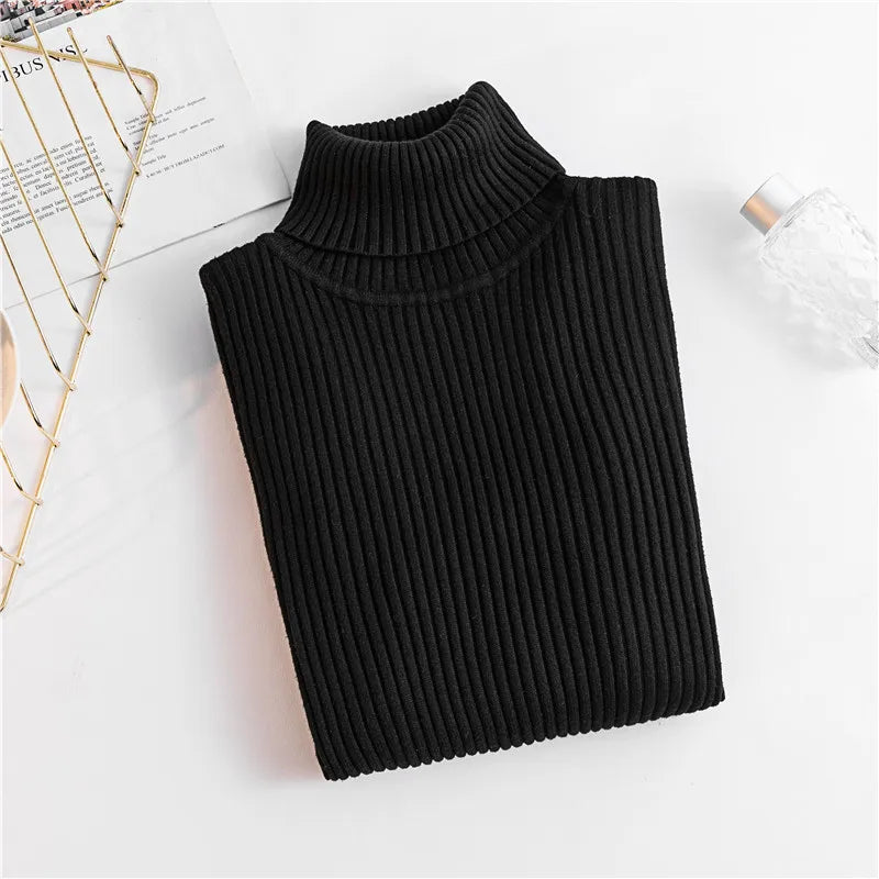 Autumn Winter Women Knit Solid Turtleneck Pull Sweater Casual Rib Jumper Tops Female Home Pullover Y2K Clothing 2025