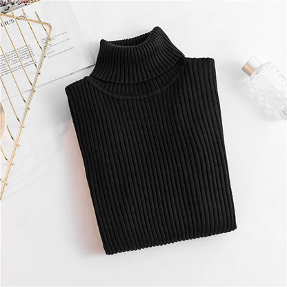 Autumn Winter Women Knit Solid Turtleneck Pull Sweater Casual Rib Jumper Tops Female Home Pullover Y2K Clothing 2025