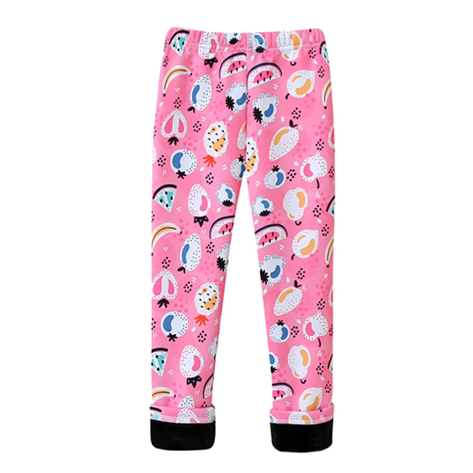 Girls Warm Plush Long Pants for Autumn Spring Cartoon Butterfly Striped Soft Cozy Leggings Fleece-Lined Bottoms Kids Casual Wear