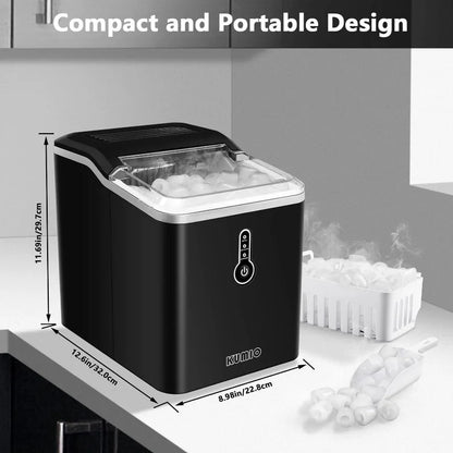 KUMIO Ice Makers Countertop, 9 Thick Bullet Ice Ready in 6-9 Mins,26.5 Lbs in 24Hrs,Portable Ice Maker with Scoop and Basket