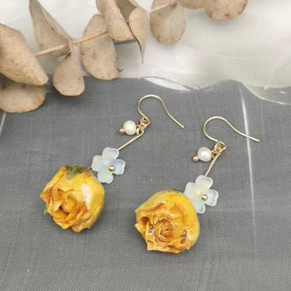 Unique Immortal Flower Earrings Elegant Natural Flower Pearl Drop Earrings Statement Jewelry Epoxy Resin Real Rose Earring 2024