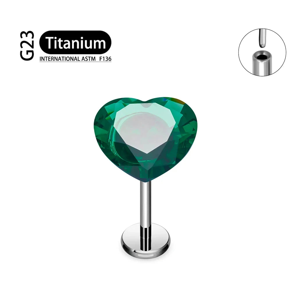 ASTM F136 Titanium 18G/16G Threadless Push Pin Labret Stud CZ Heart Cartilage Earring Helix Tragus Nose Stud Piercing