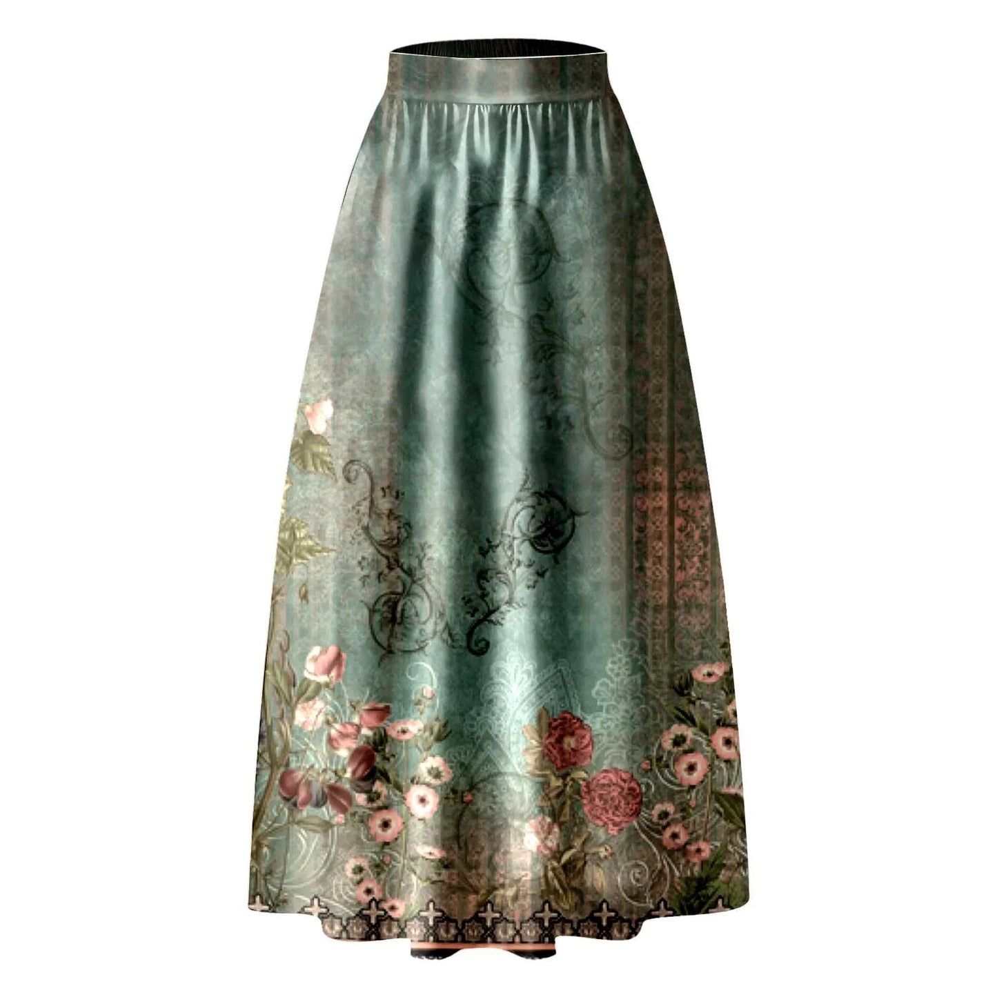 Vintage Floral Print Maxi Skirt High Waist Party Beach Long Skirts Spring Summer Casual Pocket Skirt For Women Elegant Vestidos