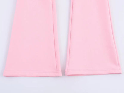 HH Women Casual Solid Coat Flared Pants Suits Long Sleeve Zipper Bomber Jackets 2025 New Fashion Lady Chic Outfit 2 Piece Set