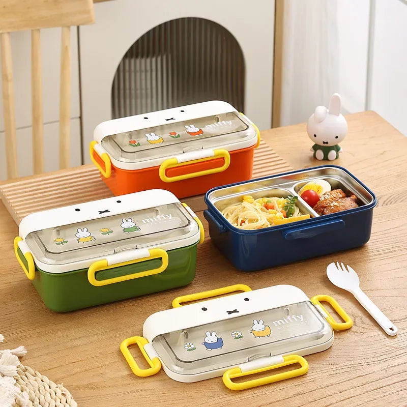 Kawaii Miffy Stainless Steel Divided Lunch Box Water Heated Student Lunch Box Cartoon Children's Lunchbox Christmas Gift Toys