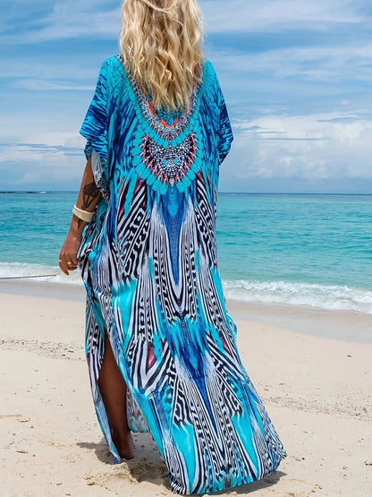 Fantasy Batik Tie Dye Dress Women Summer Rayon Long Maxi Dress Bali Beach Cover Ups Holiday Resortwear Bath Pullover Robe Kaftan