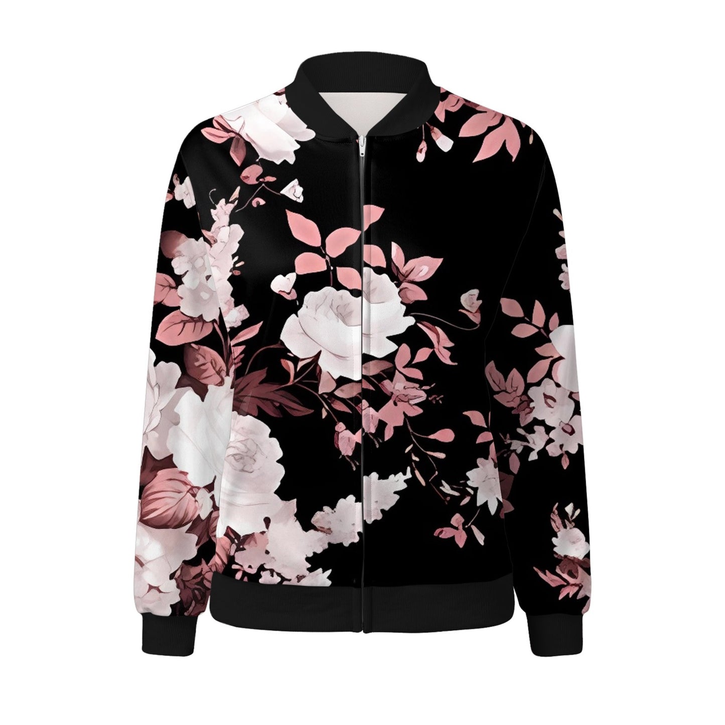 Vintage Floral Printed Jackets for Women Elegant Zipper Bomber Jacket Spring Autumn Office Wear Slim Jackets Coat Retro Outwear