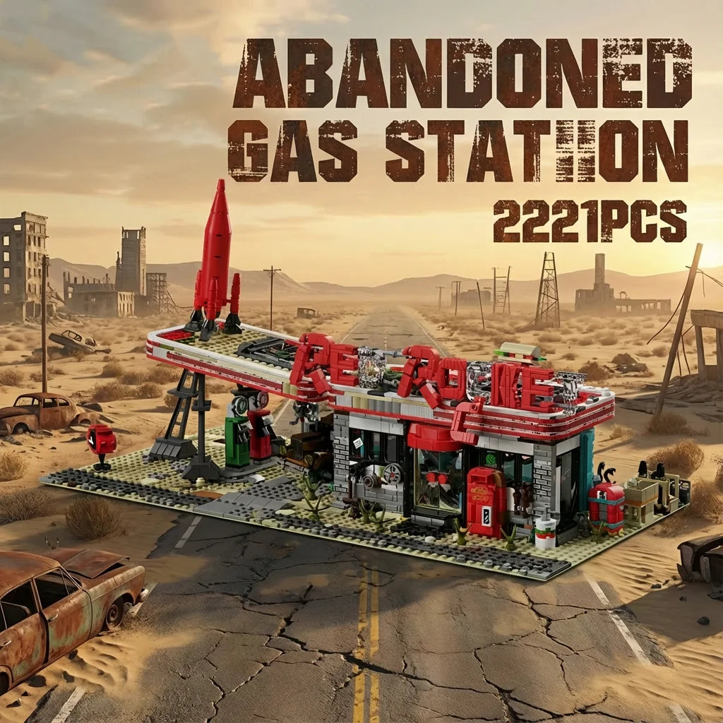Movie Game Red Abandoned Gas Station Architecture Doomsday MOC House Modular Building Blocks Model Kit Adult Kid Gift 2221PCS