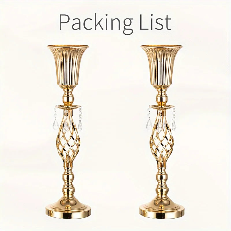 Gold Vase with Chandelier Crystal, 23.2 Inch Tall Vase Table Decorations, Wedding, Birthday Party, Halloween, Christmas Decora