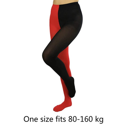Two-toned Halloween tights for women in red and black, perfect for festive costumes