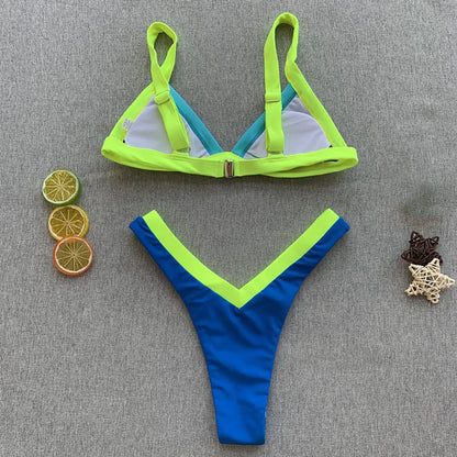 Women'S Bikini Patchwork Set Swimsuit Two Piece Summer Beach Wear Swimming Female Swimwear Thong Bikinis Sets купальник женский