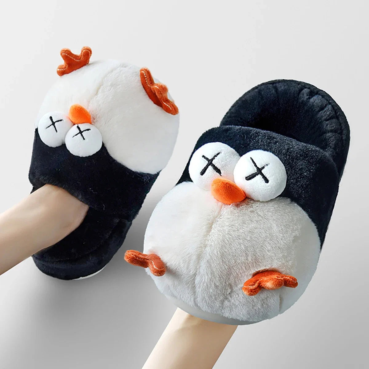 Women's Home Slippers Cute Cartoon Bird Cotton Slippers Winter Warm and Anti Slip Slippers