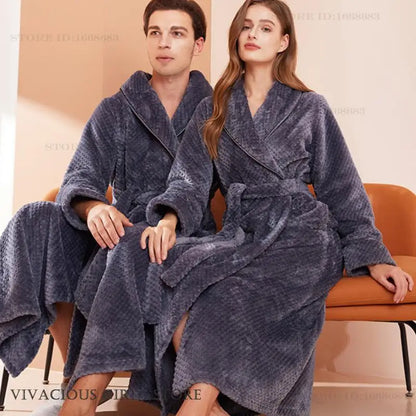 Thicken Flannel Women Long Robe Home Dress Autumn Winter Warm Couple Sleepwear Bathrobe Plush Coral Fleece Lounge Wear Negligee
