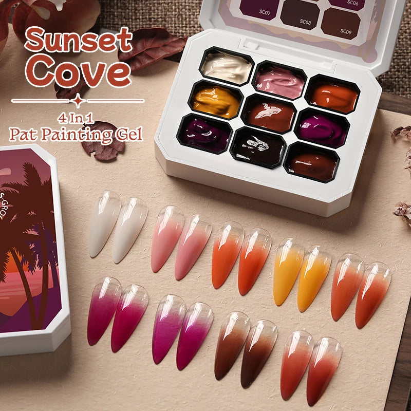UR SUGAR 9 Colors Gradient Painting Gel Nail Art Gradient Color DIY Design Gel 4 In 1 Used For Gradient Nail Stamping Pattern