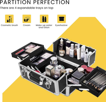 4 in 1 Trolley Make Up Case Cosmetic Nail Hairdressing Beauty Vanity Trolley Rolling Train Case Large Capacity Luggage Bag