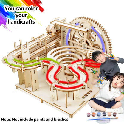 Chriyungel 3D Wooden Marble Run Puzzle DIY Building Model Kits Rolling Ball Track Brain Teaser Game Gift for Adults Teens Kids