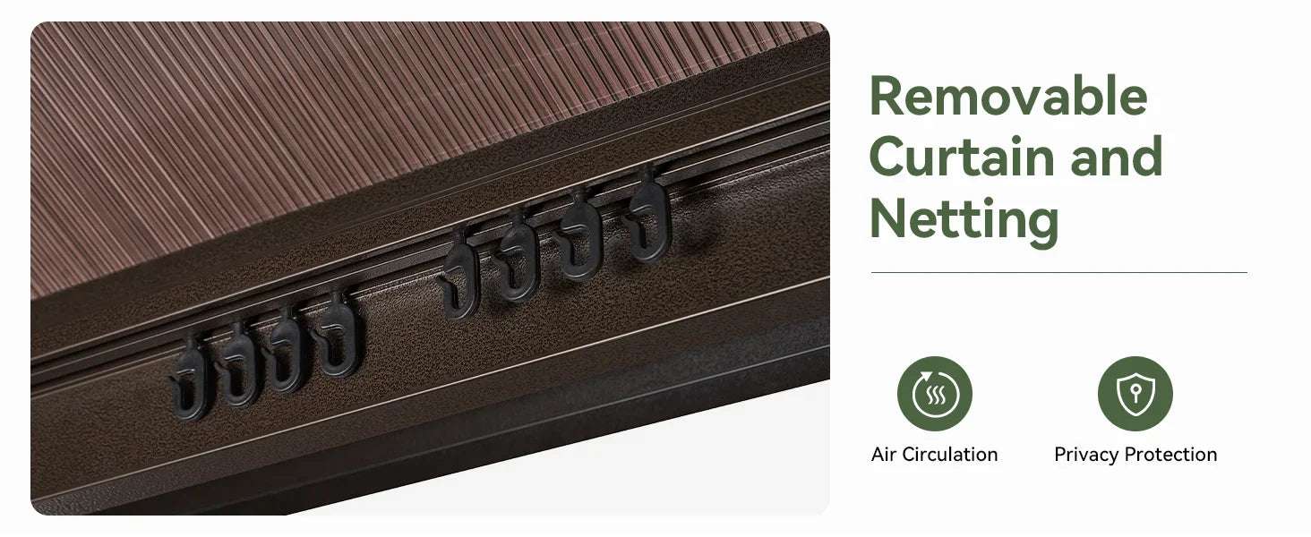 12'x14' Hardtop Gazebo, Aluminum Frame Permanent Pavilion with Curtains and Netting, Designed for Garden, Brown