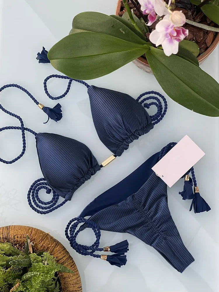 Adjustable Bandage Bikini Set 2023 Swimwear Swimsuit Woman Sexy Bathing Suits Solid Bikinis Triangle Female Summer Beachwear
