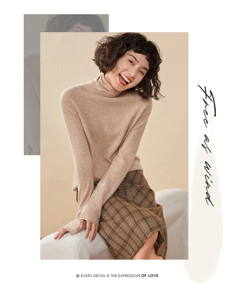 New Women's Cashmere Sweater 100% Pure Cashmere Knitted High Collar Hoodie Hot Selling Soft Solid Color Women's Top